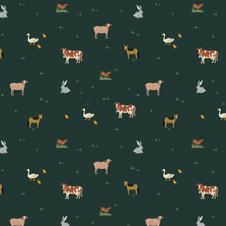 Cotton and Steel - Rifle Paper Co - Gracie - Farm Animals on Green - RP1702-EV2
