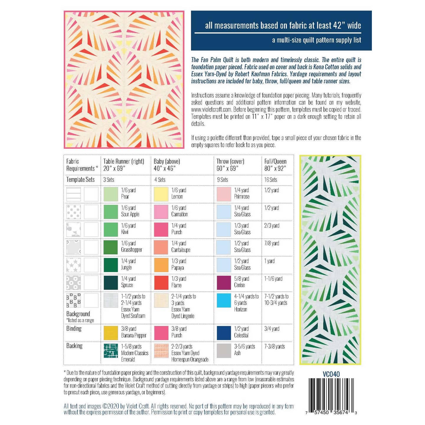 The Fan Palm Quilt Pattern By Violet Craft