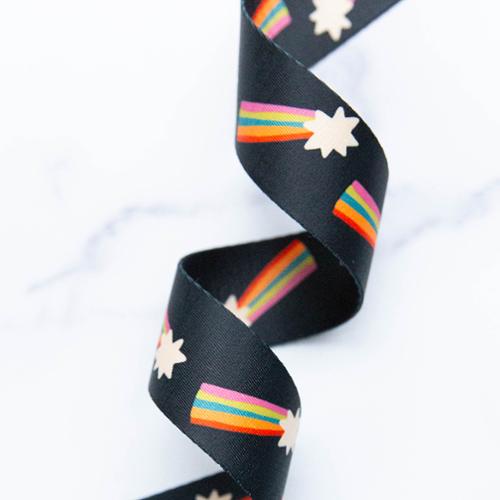 Shooting Stars Black Webbing 1.5" Stitch Supply Co - By The Yard