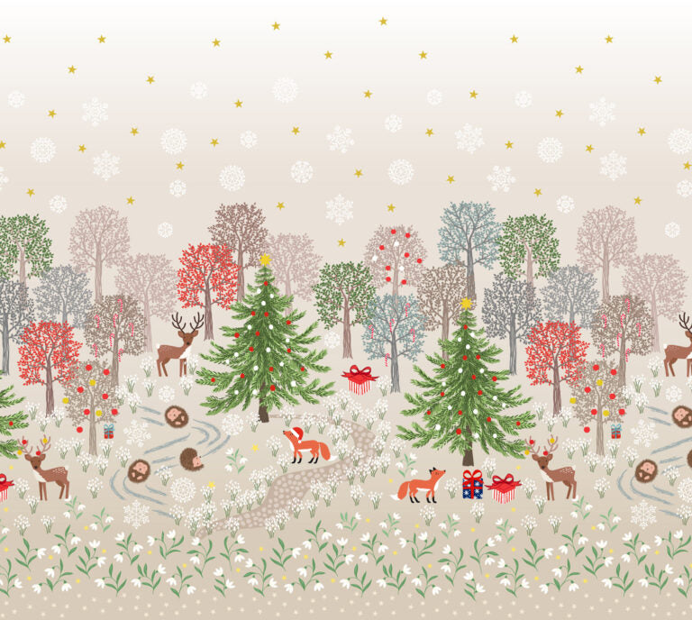 Preorder - Lewis and Irene - Christmas in Bluebell Wood - Festive Forest Animals Double Edge Border Panel - C146 - Ships June 2026