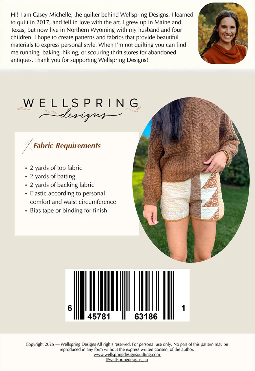 Quilted Shorts Pattern By Wellspring Designs