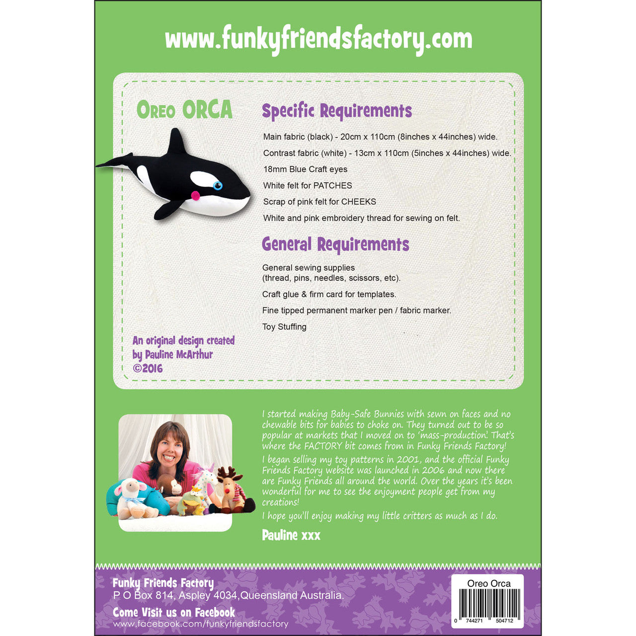 Oreo Orca Stuffed Animal Pattern By Funky Friends Factory