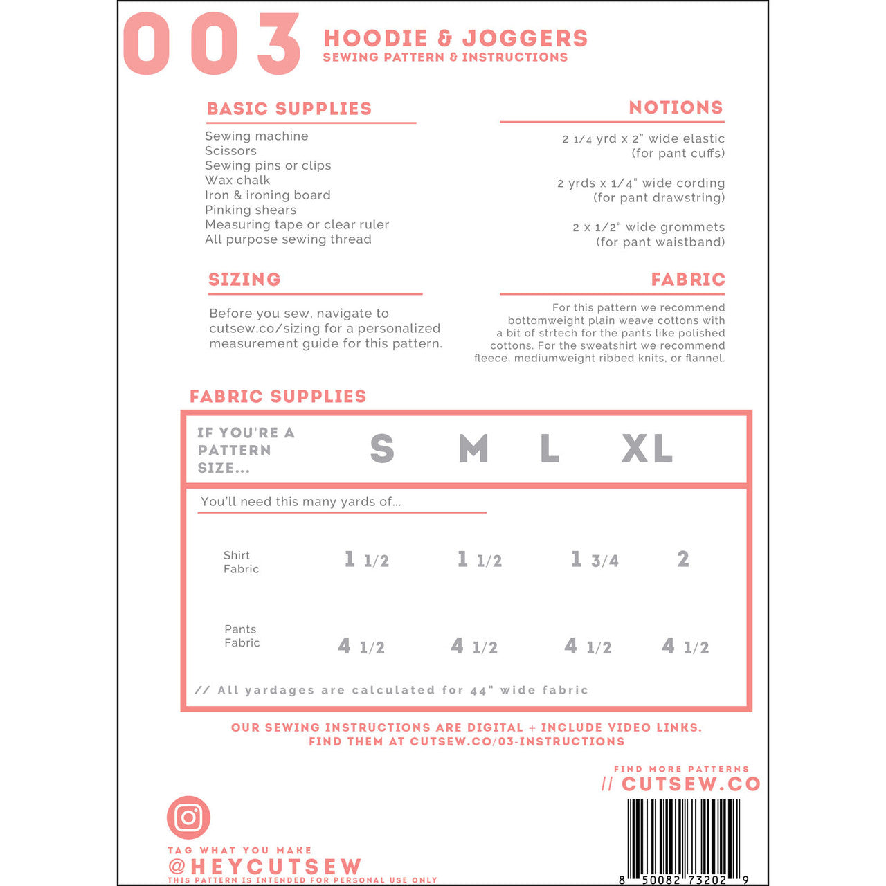 Hoodie and Joggers Clothing Pattern By Cut / Sew Patternmaking