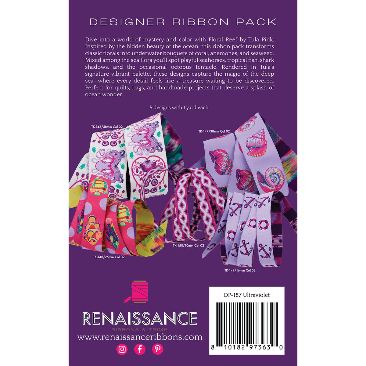 Preorder - Tula Pink - Floral Reef Ribbon - Ultraviolet Designer Pack - Ships April 2026