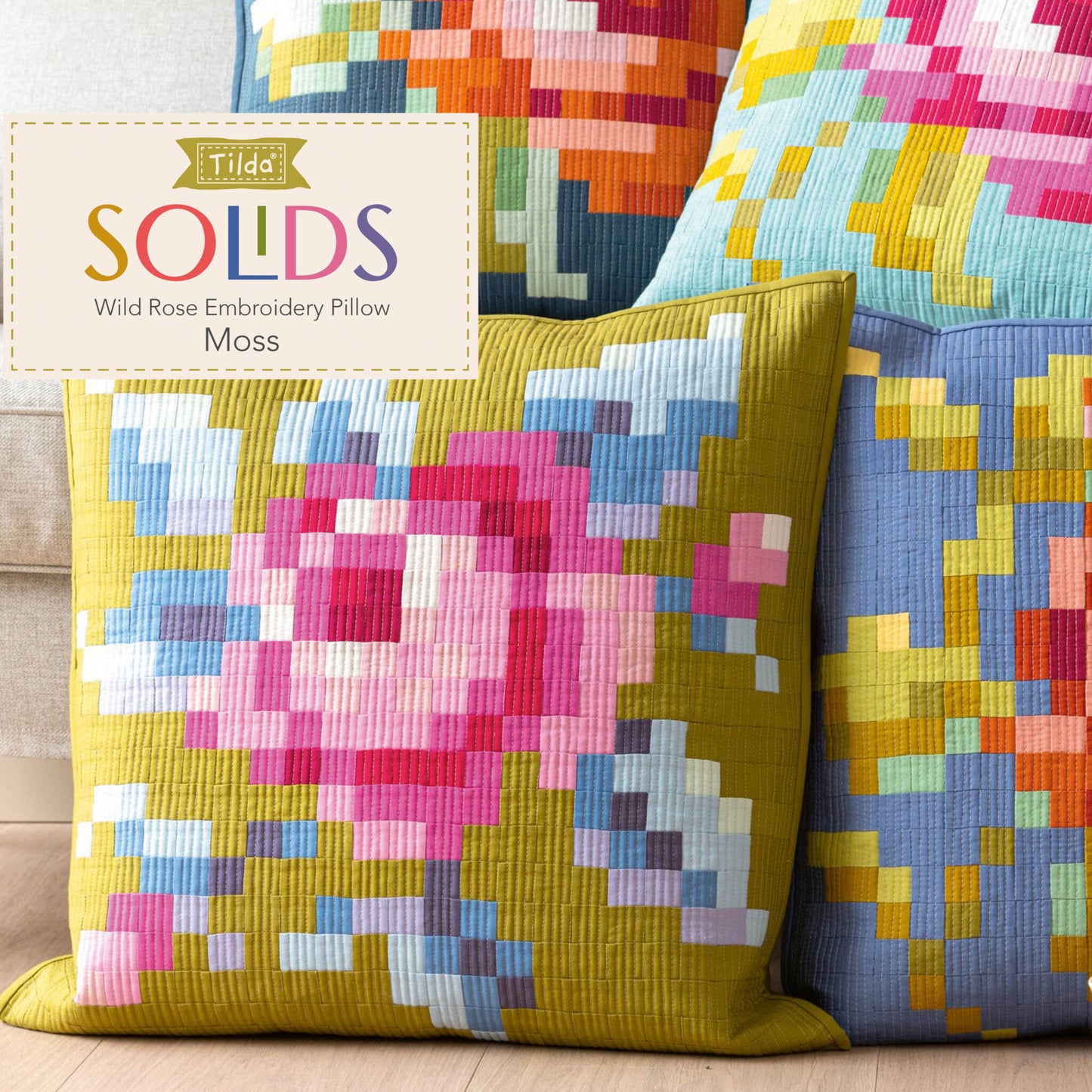 Tilda - Wild Rose Embroidery Pillow Pattern and Fabric Kit - Moss Version