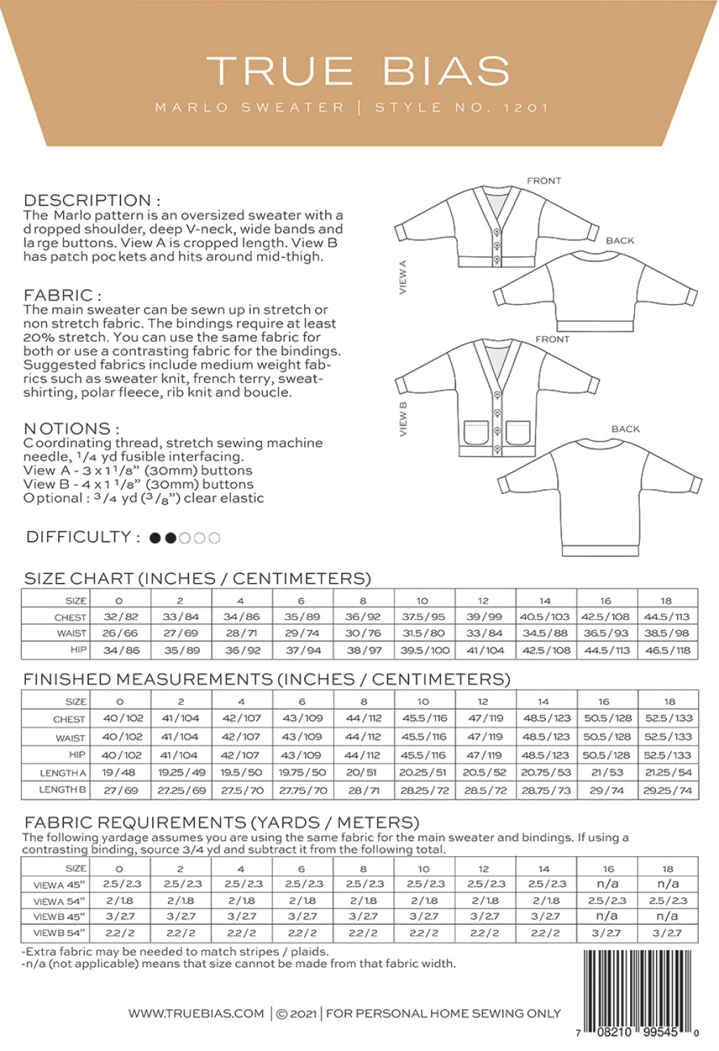 Marlo Sweater Pattern By True Bias - 0-18