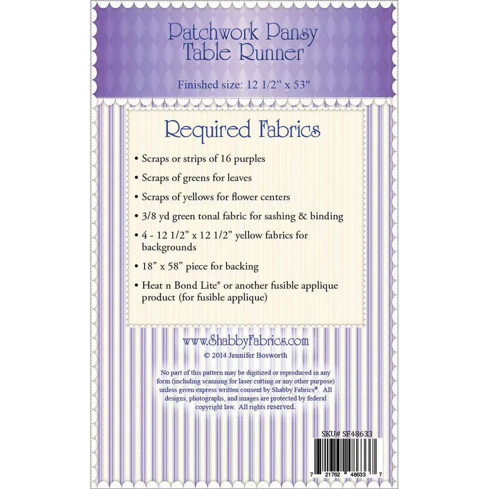 Patchwork Pansy Table Runner Pattern By Shabby Fabrics