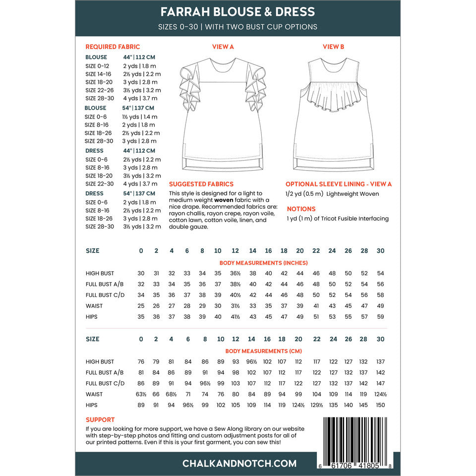 Farrah Blouse and Dress Pattern By Chalk and Notch