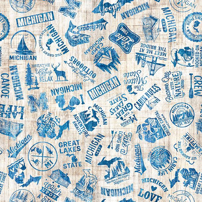 Preorder - QT Fabrics - All Michigan Shop Hop 2026 Fabric - Michigan Slogans - Cream - 32083 E - Ships June 2026