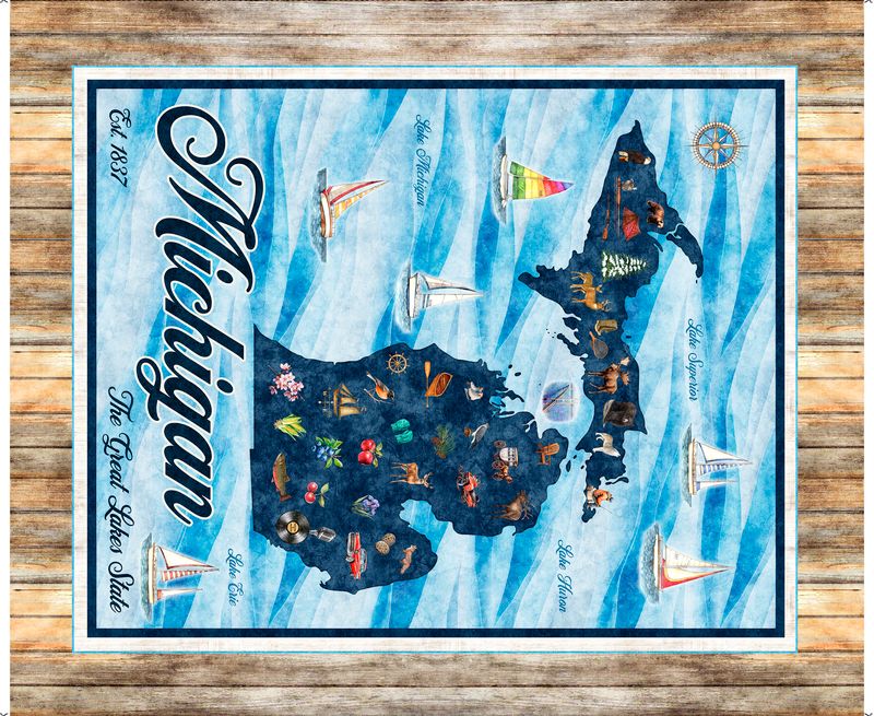 Preorder - QT Fabrics - All Michigan Shop Hop 2026 Fabric - Michigan Panel - 32077 X - Ships June 2026