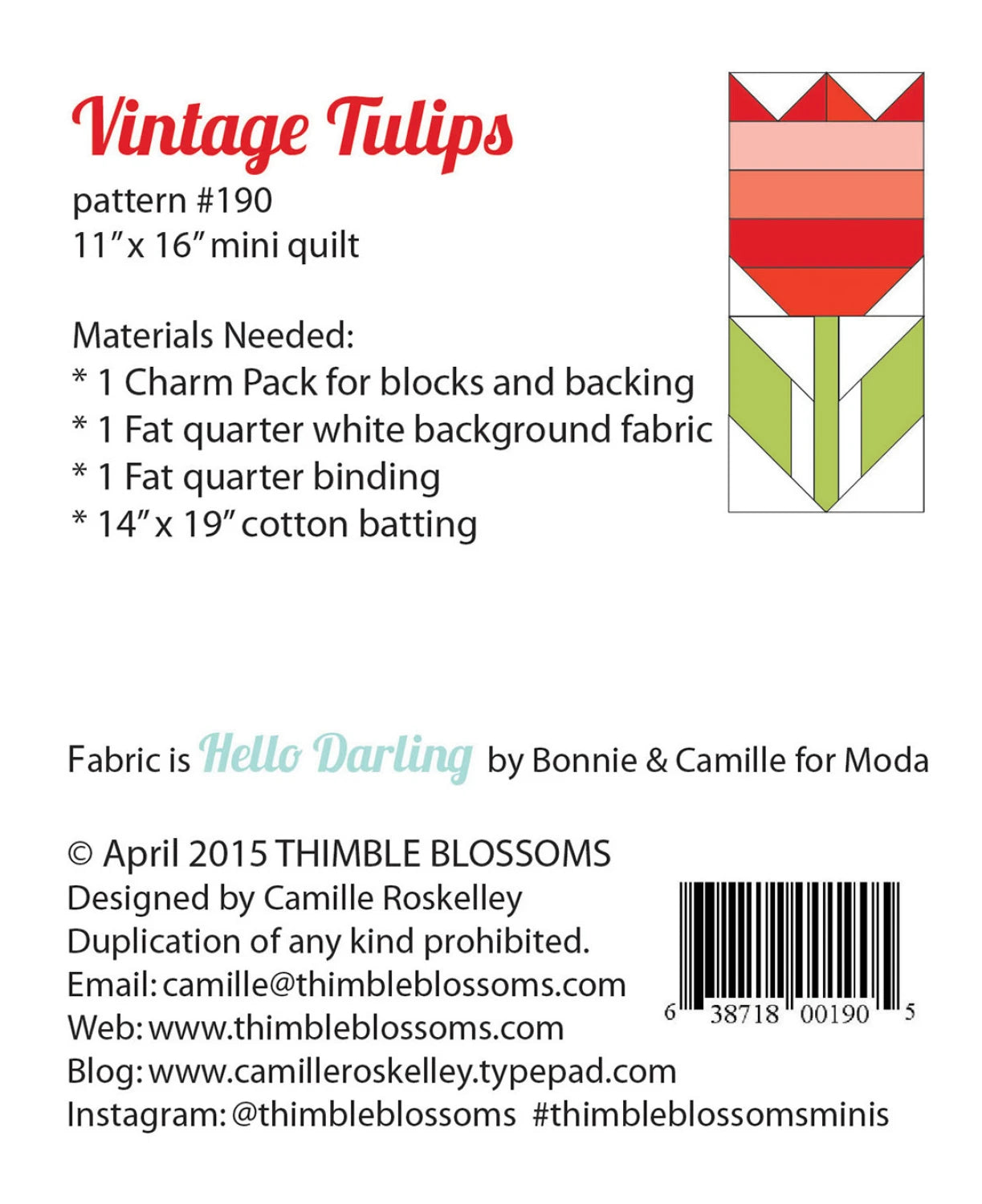 Mini Vintage Tulips Quilt Pattern By Thimble Blossoms
