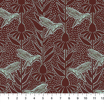 Northcott - Anna Maria Textiles - Indelible Ink - Hummingbirds and Echinacea - AMT1007-29V