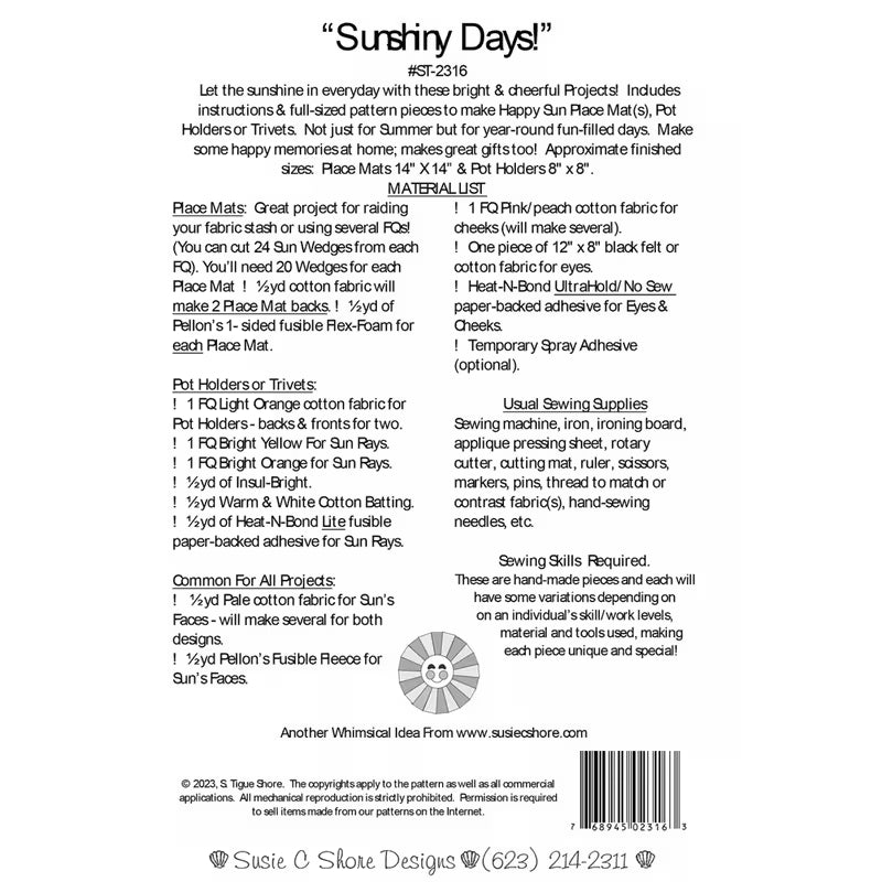 Sunshiny Days Pattern By Susie C Shore