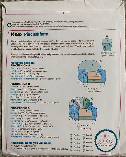 Charming Chair Pincushions Pattern By Ellie Mae Designs