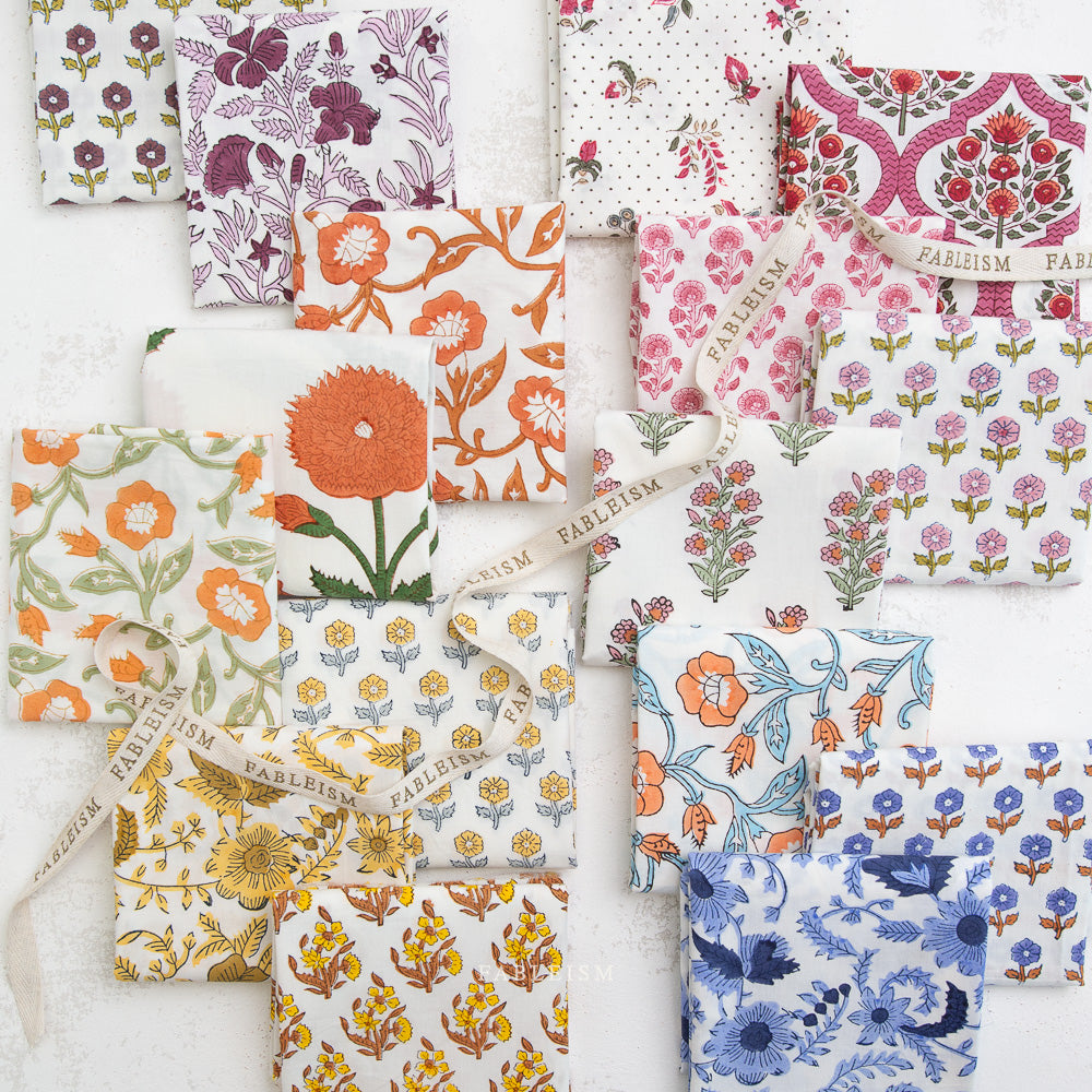Fableism - Indian Block Print - 16 Print Fat Quarter OR Half Yard Bundle - Hand Cut In Store!