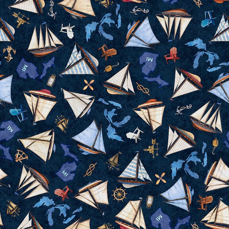 PREORDER - QT Fabrics - All Michigan Shop Hop 2026 Minky - Ships Navy - 7777 32080 - Ships June 2026