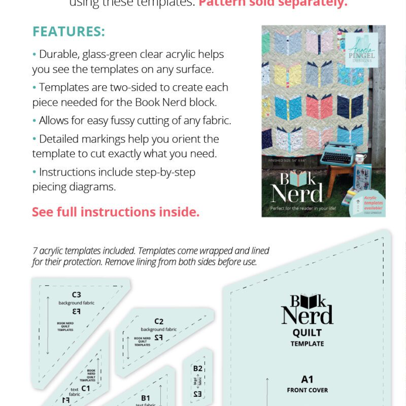Book Nerd Quilt: Companion Acrylic Template 7-piece set By Angela Pingel