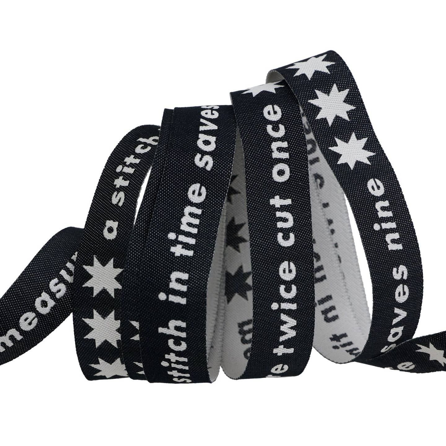 Renaissance Ribbons - Catnap By Alexia Abegg - Measure Twice on Black - 5/8" Ribbon - By The Yard