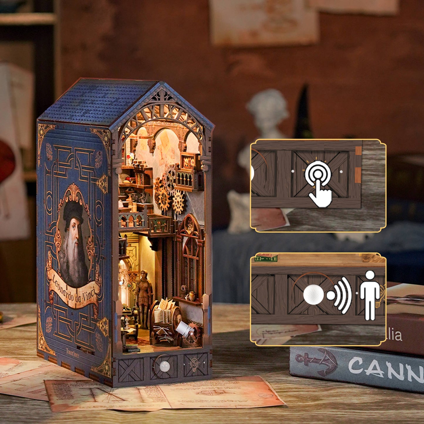 Hands Craft DIY Book Nook Kit: Leonardo da Vinci w/ Dust Cover