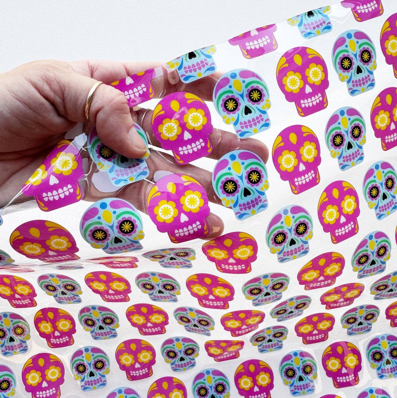 Sew Hungry Hippie Sugar Skulls Clear TPU Vinyl - Pre-Cut 18” x 56” Roll