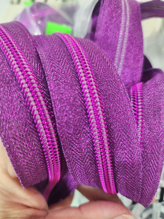 Purple Sparkle Zipper By The Yard