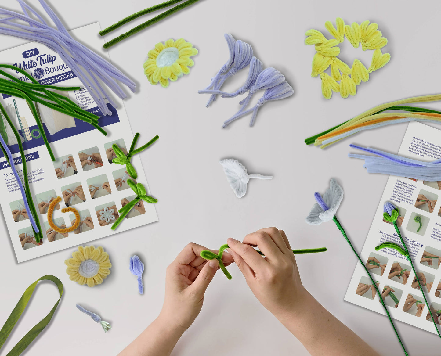 Hands Craft DIY Chenille Flower Bouquet Kit – Yellow & Purple Mix