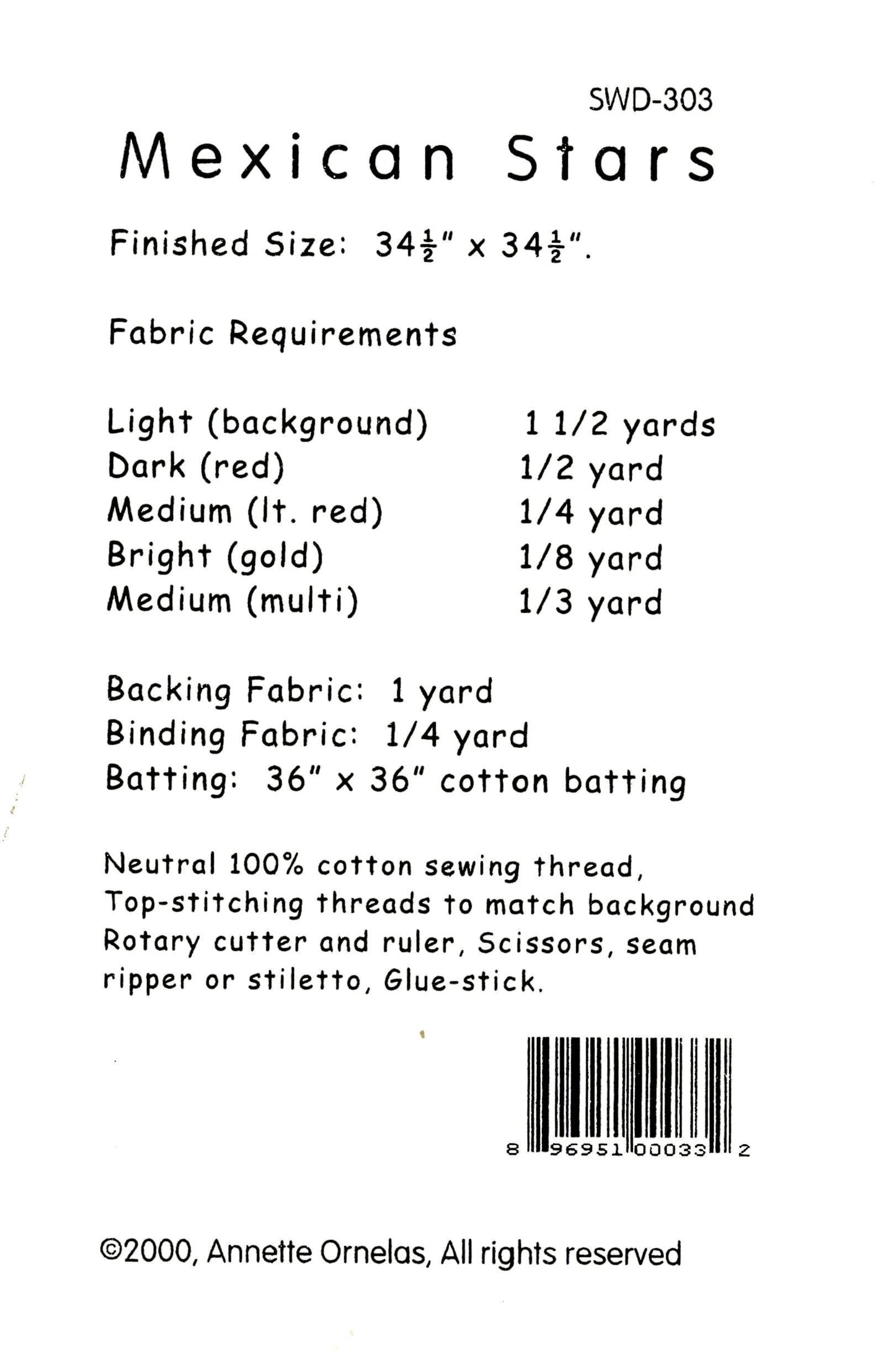 Mexican Stars Quilt Pattern- by Southwind Desgins