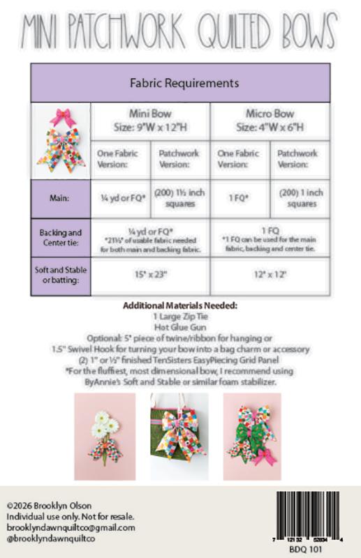 Mini Patchwork Quilted Bows Pattern By Brooklyn Dawn