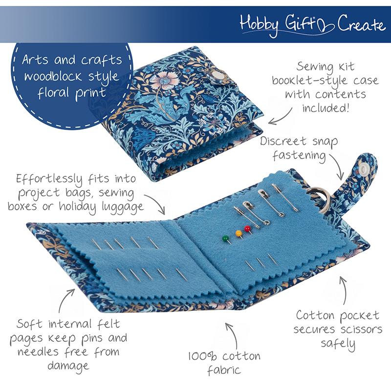 Hobby Gift Blue Floral Needle Case With Scissors
