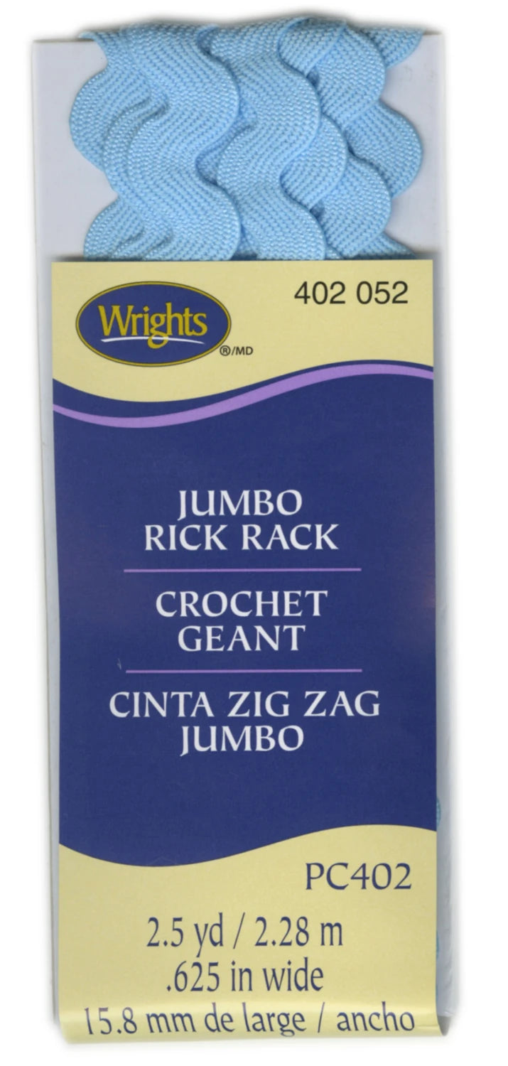 Wrights Jumbo Light Blue Rick Rack - 5/8" Wide x 2-1/2 Yards - 1 Package