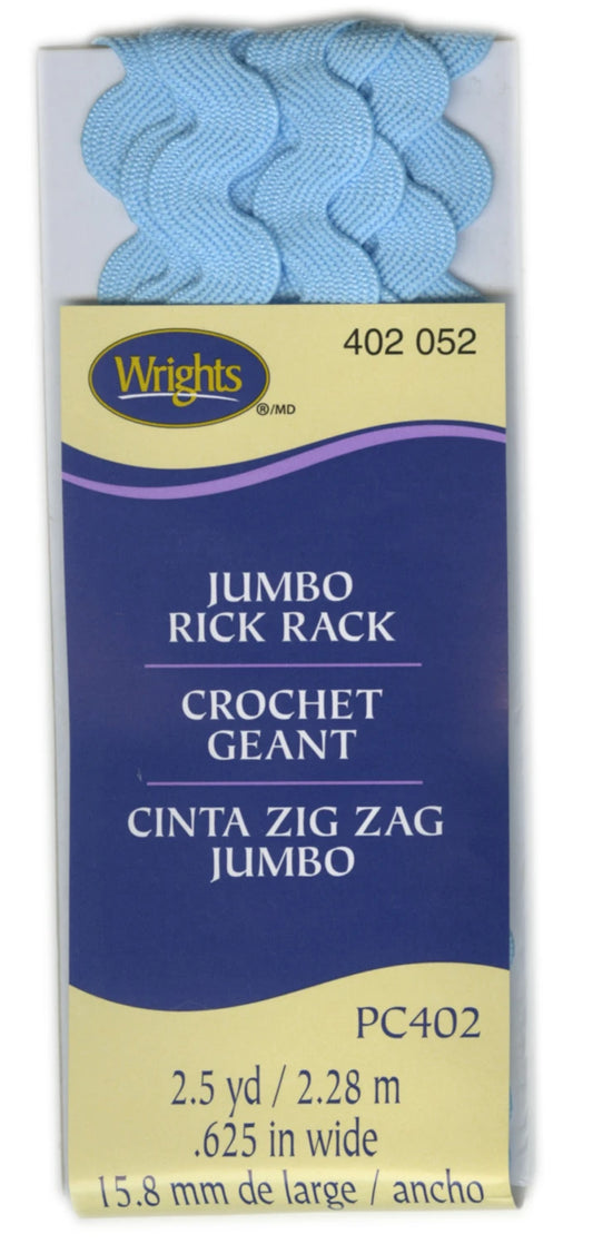Wrights Jumbo Light Blue Rick Rack - 5/8" Wide x 2-1/2 Yards - 1 Package