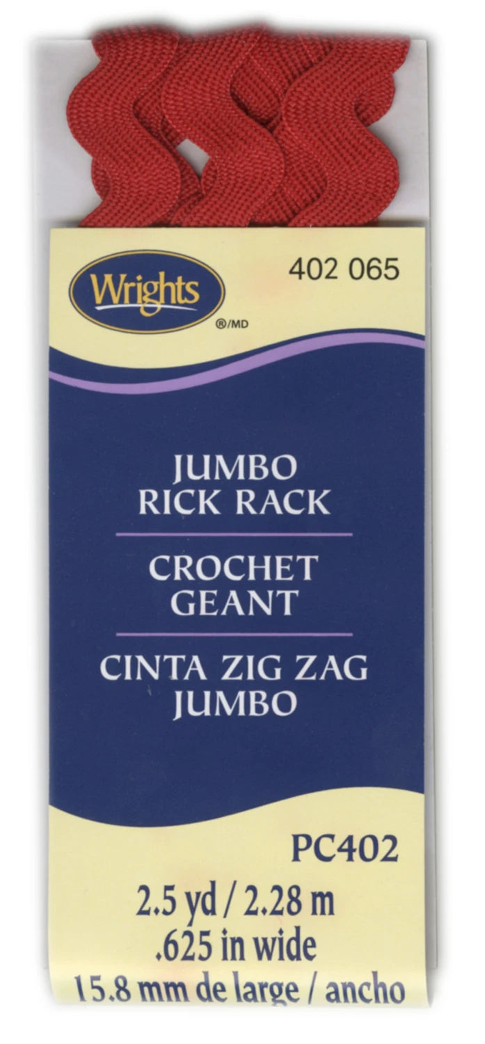 Wrights Jumbo Red Rick Rack - 5/8" Wide x 2-1/2 Yards - 1 Package
