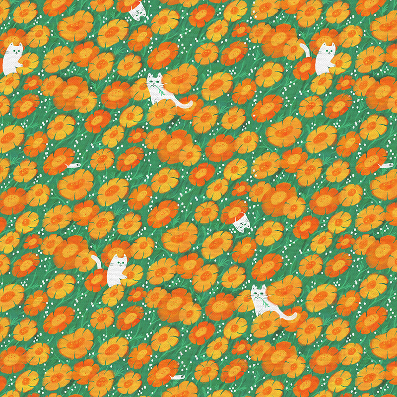 PBS Fabrics - Whiskers and Wildflowers - Floral Felines / Cats - 12026439