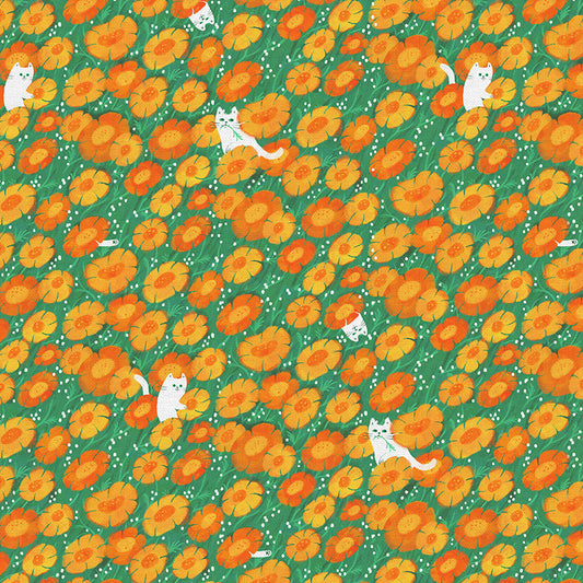 PBS Fabrics - Whiskers and Wildflowers - Floral Felines / Cats - 12026439