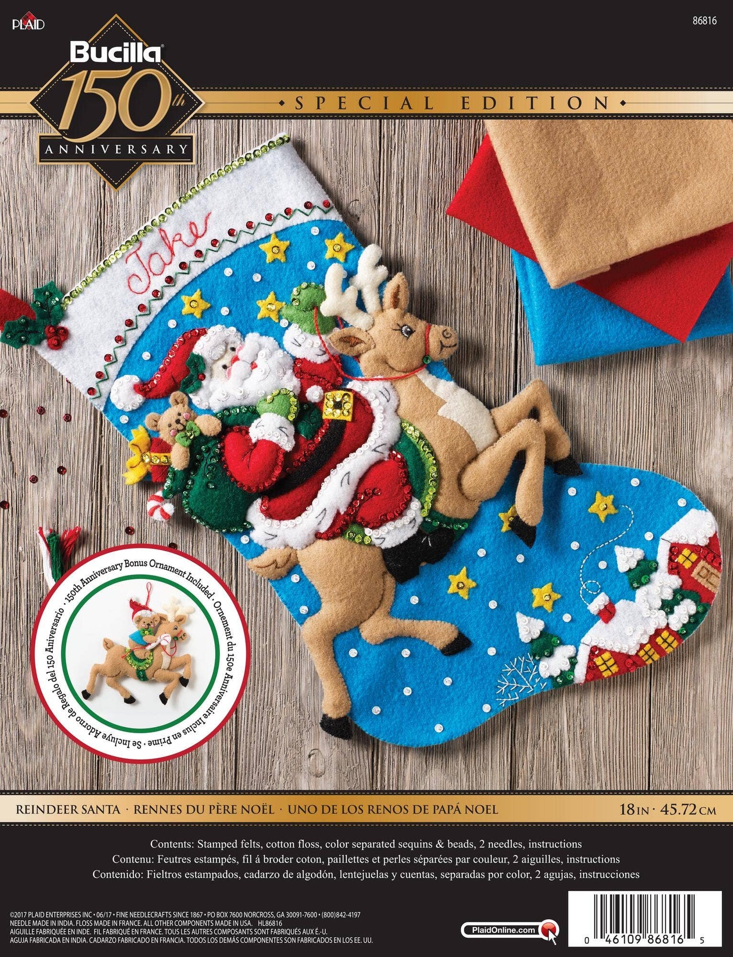Bucilla ® Seasonal Felt Christmas Stocking Kit - Reindeer Santa