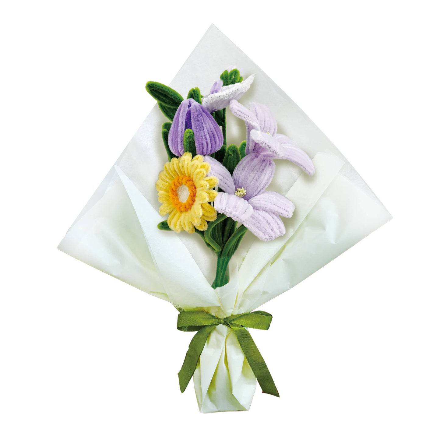 Hands Craft DIY Chenille Flower Bouquet Kit – Yellow & Purple Mix