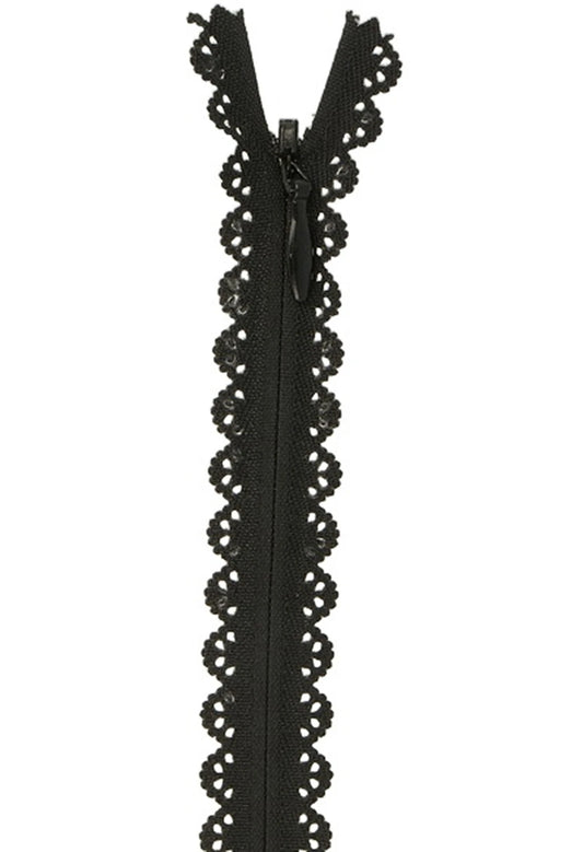Black Lace Zipper - 22cm - 19mm Wide