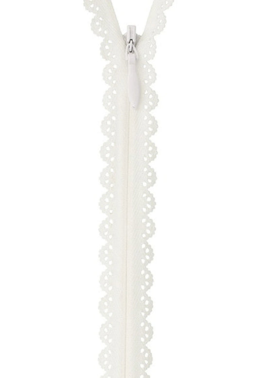 White Lace Zipper - 40cm - 19mm Wide