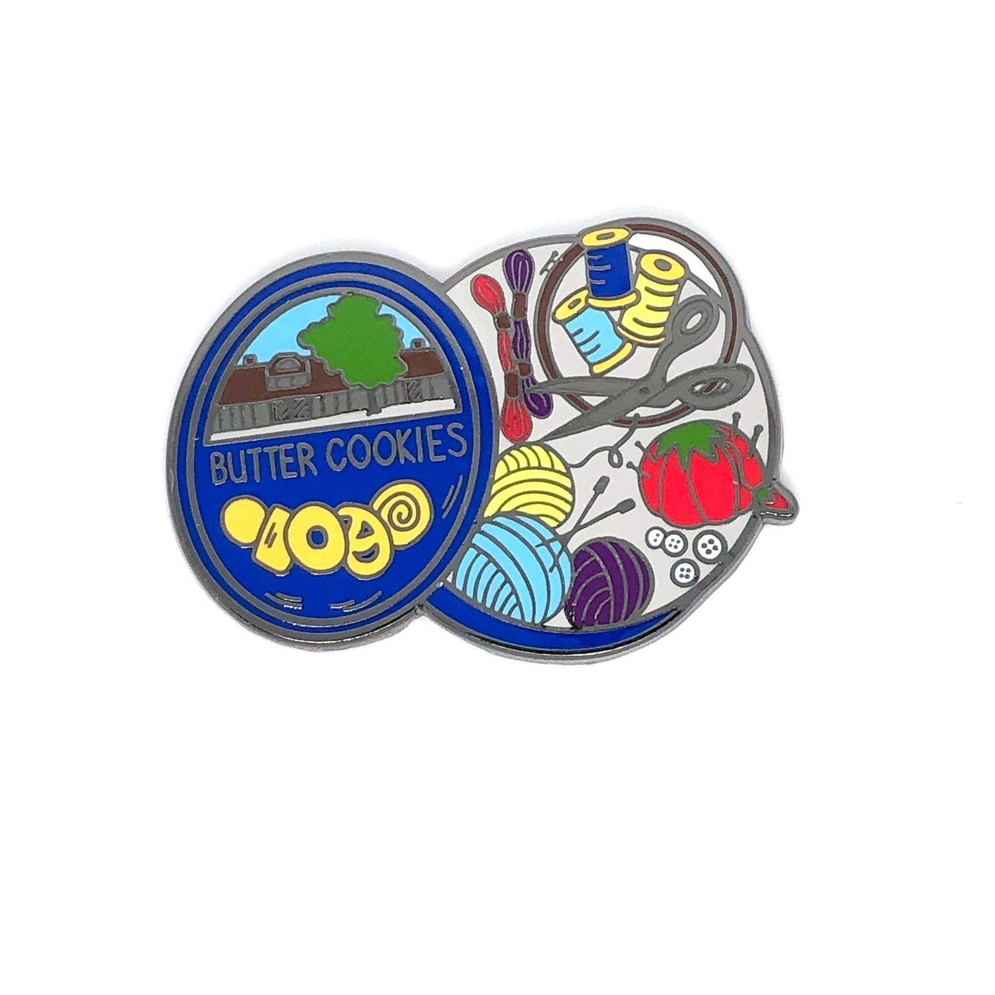 Cookie Tin Full of Sewing Notions Hard Enamel Magnetic Needle Minder - Choose Metal Color!