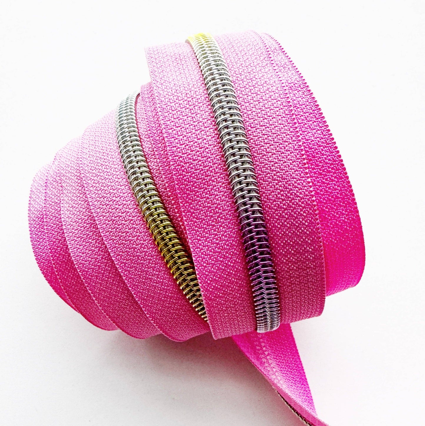 Sew Hungry Hippie Candy Pink Zipper Tape #5 Rainbow Teeth - 3 Yards Nylon