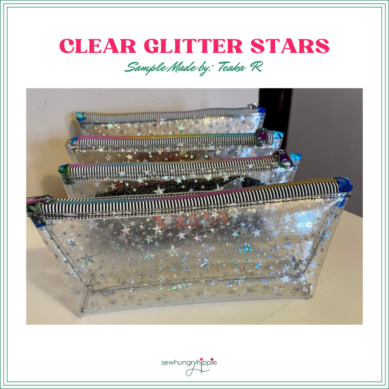 Sew Hungry Hippie - Clear Glitter Stars Vinyl - 18" x 56"
