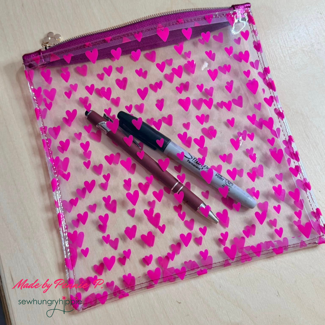 Sew Hungry Hippie - Hot Pink Jazzy Hearts TPU Vinyl Heart Style - 12” x 52” Roll