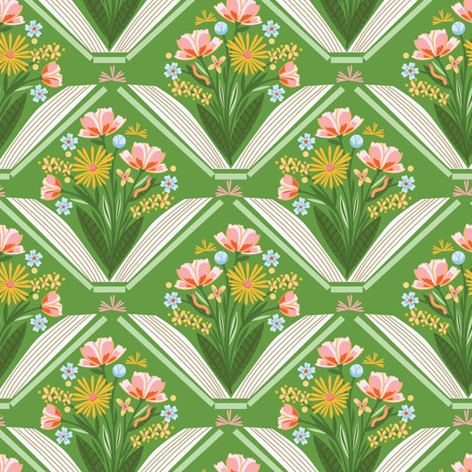 Cloud9 Fabrics - Bookworm - Yellow Flower Bouquets on Green - CLN228946