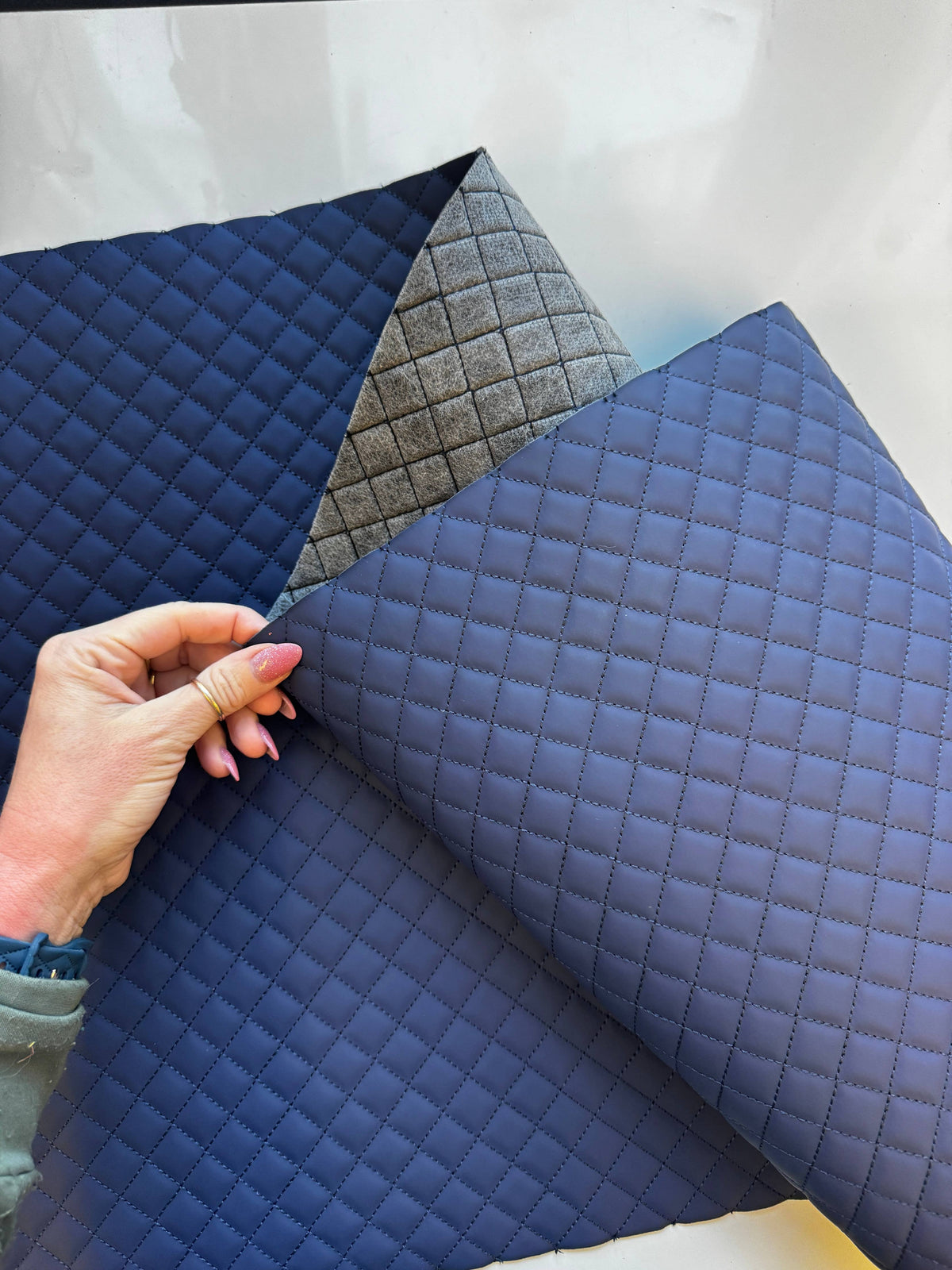 Sew Hungry Hippie - Navy Blue Quilted Vinyl Fabric for Bag Making