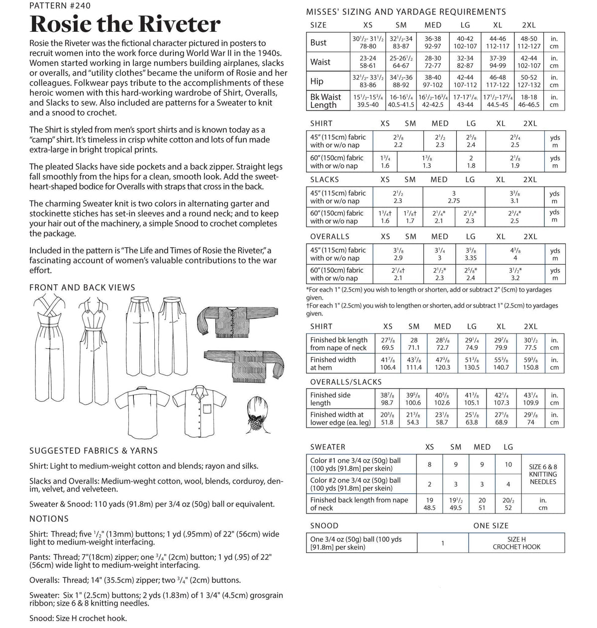 Rosie the Riveter Sewing Pattern By Folkwear