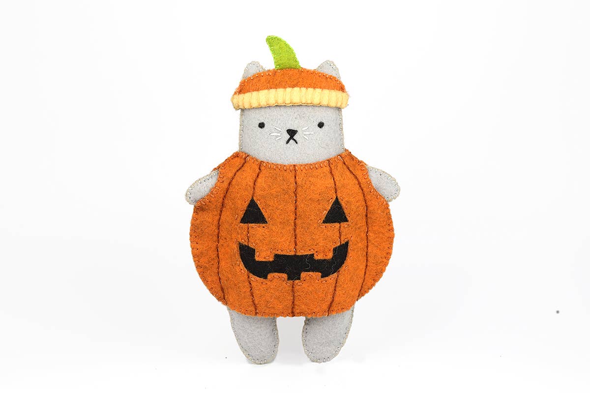 Kiriki Press Halloween Pumpkin Cat Felt Doll Kit