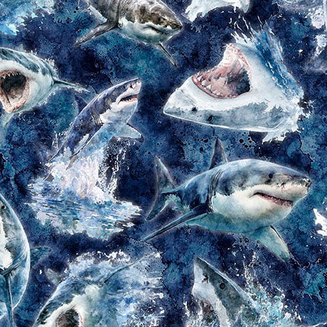 QT Fabrics - In to the Deep - Great White Sharks - 2600 32220 N