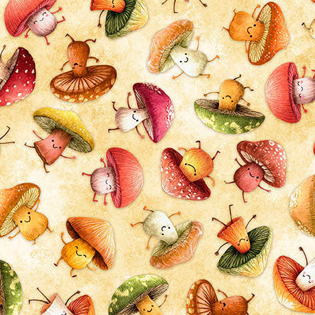 QT Fabrics - QT Foodies - Vegetables Cartoon Mushrooms With Faces on Wheat - 2600 32228 S