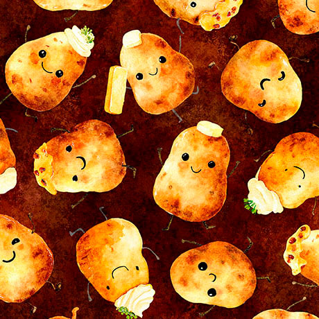 QT Fabrics - QT Foodies - Vegetables Cartoon Potatoes With Faces on Red - 2600 32295 M