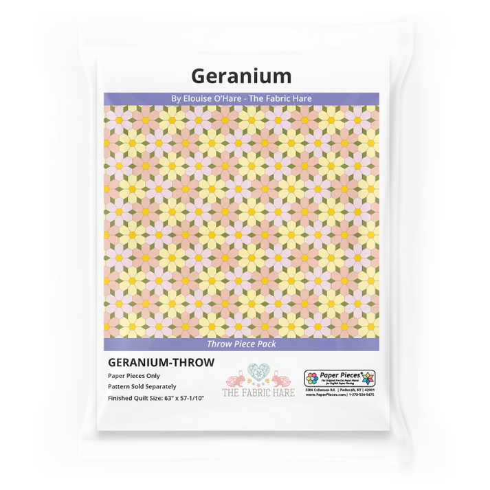 Paper Pieces - Geranium Quilt By Elouise O'Hare Throw Piece Pack OR 3/8" Seam Acrylic Template Set - Sold Separately, No Pattern Included